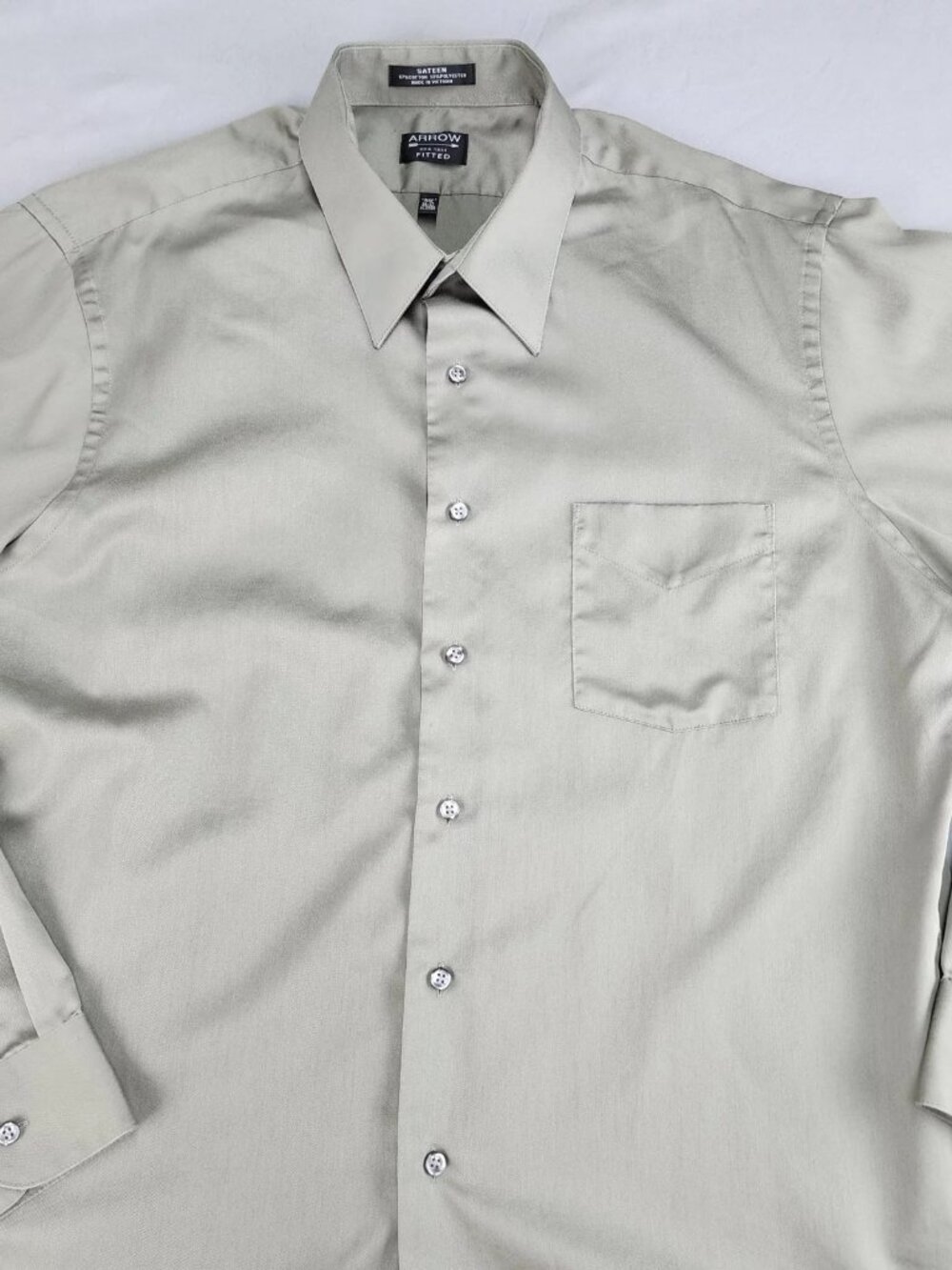 ARROW USA 1851 Men's XL 17.5 36/37 Fitted Dress Shirt Light Khaki Wrinkle Free S